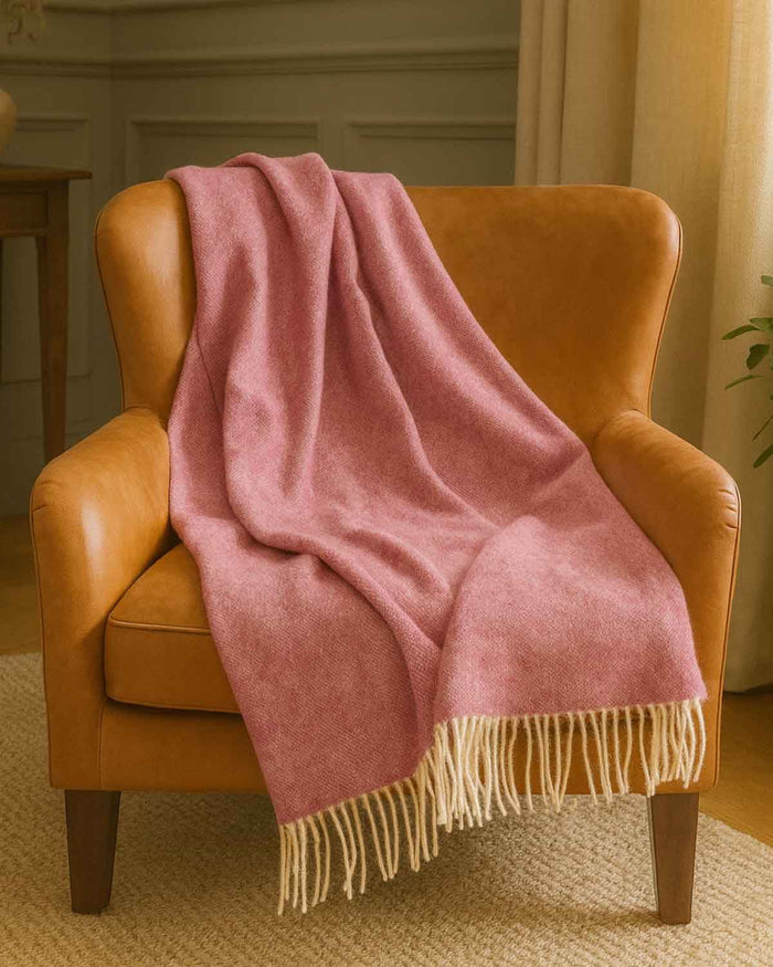 Luxury Pure Wool Herringbone Throw - Pink - Country Collection
