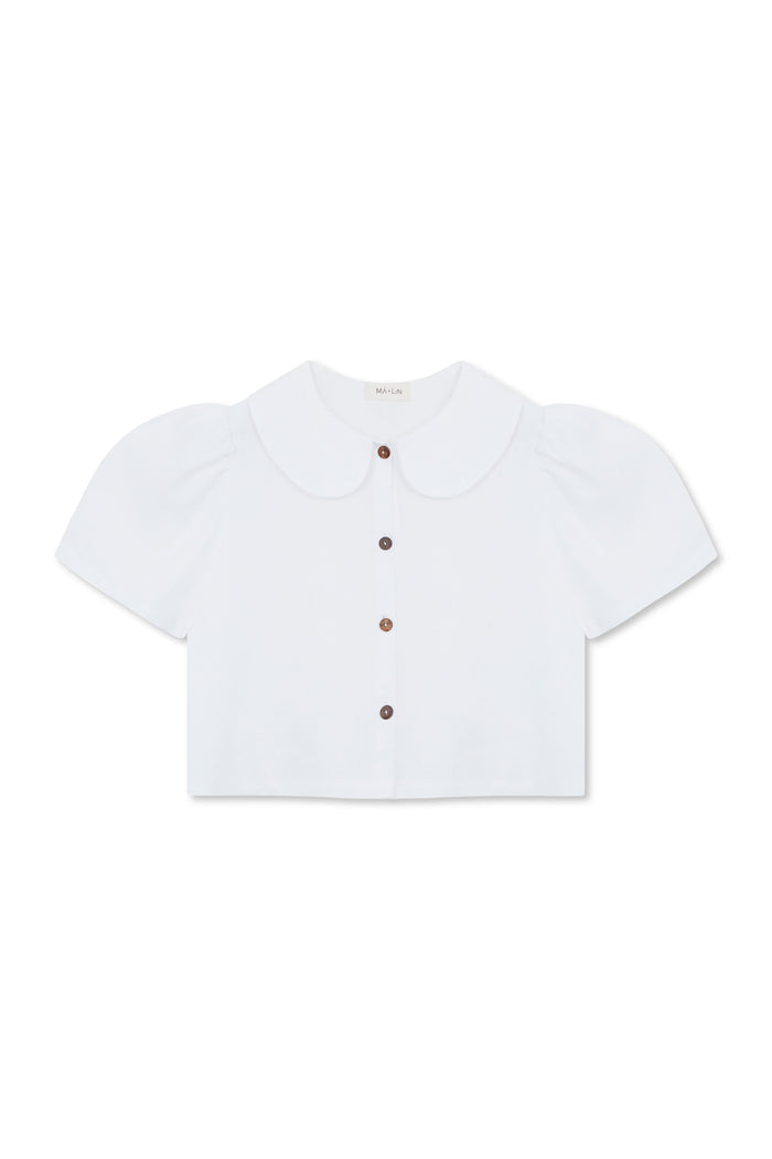 Má + Lin Frances Cropped Linen Blouse in White
