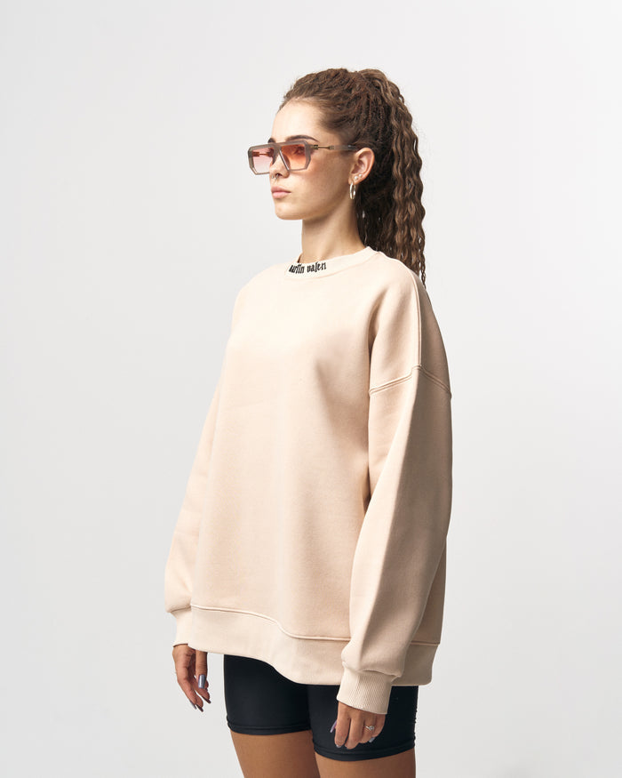 Martin Valen Women's Oversized Round-Neck Beige Sweatshirt (5)