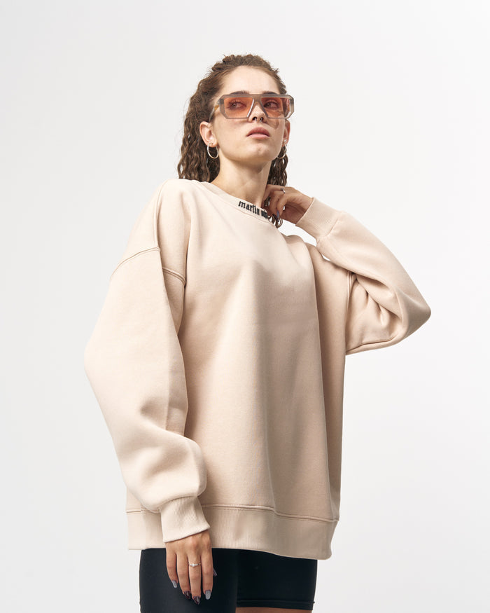Martin Valen Women's Oversized Round-Neck Beige Sweatshirt (8)