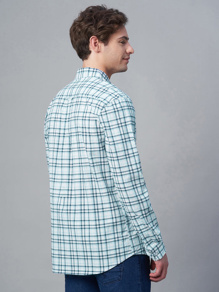 Men's 100% Cotton Checked Long Sleeve Shirt Blue
