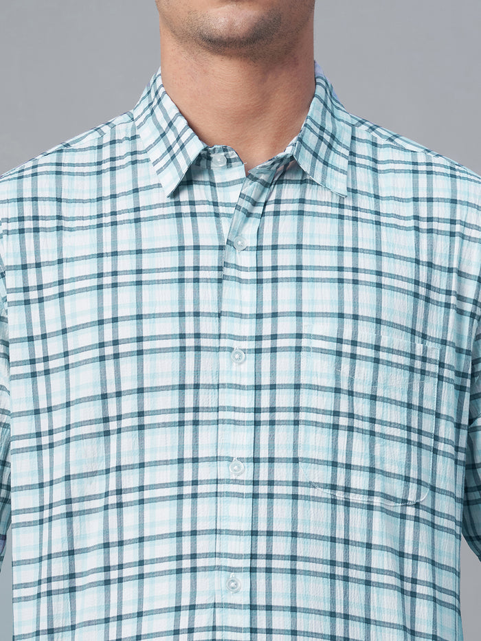 Men's 100% Cotton Checked Long Sleeve Shirt Blue
