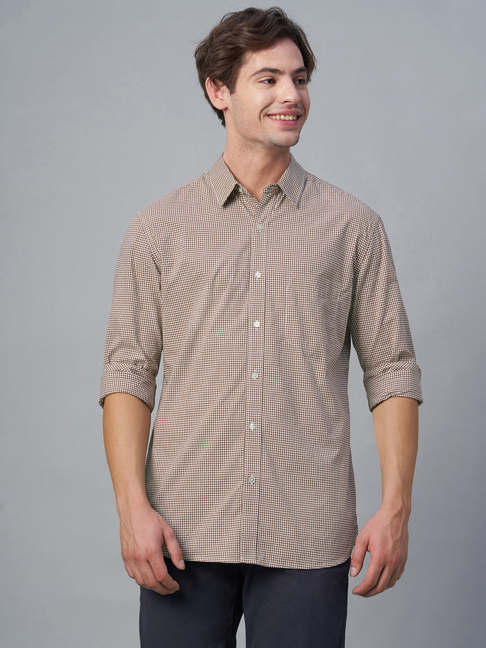 Men's 100% Cotton Checked Shirt Brown