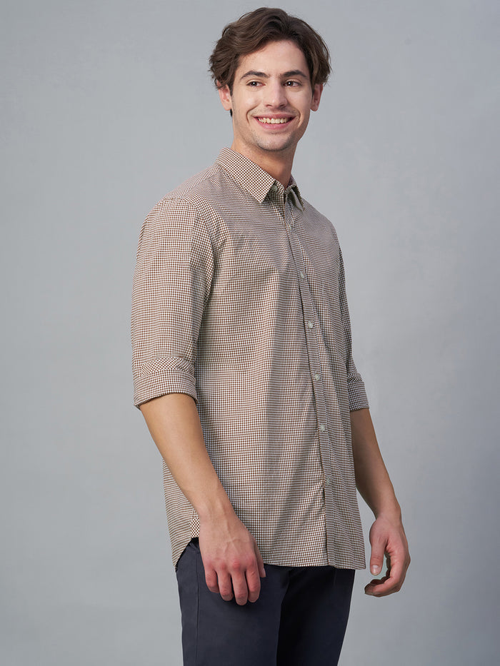 Men's 100% Cotton Checked Shirt Brown