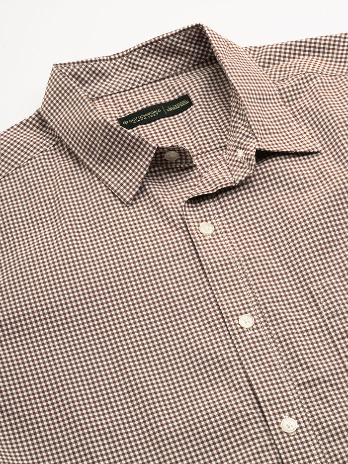 Men's 100% Cotton Checked Shirt Brown