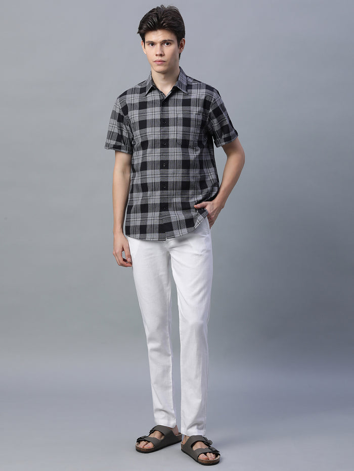Men's 100% Cotton Checked Short Sleeve Shirt Black