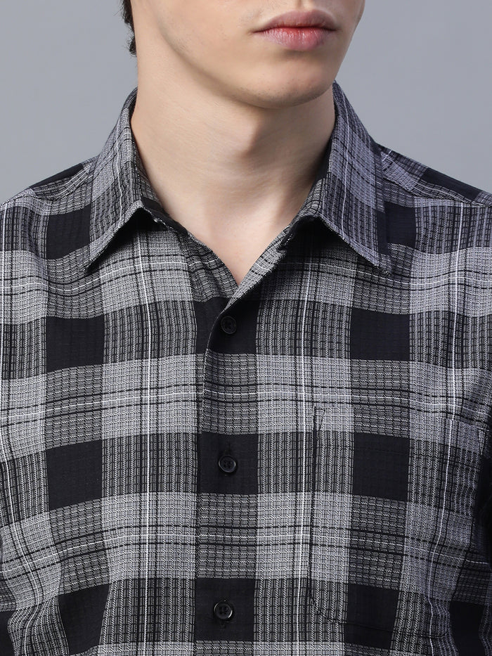 Men's 100% Cotton Checked Short Sleeve Shirt Black