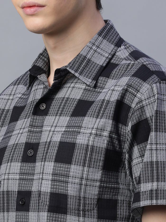 Men's 100% Cotton Checked Short Sleeve Shirt Black