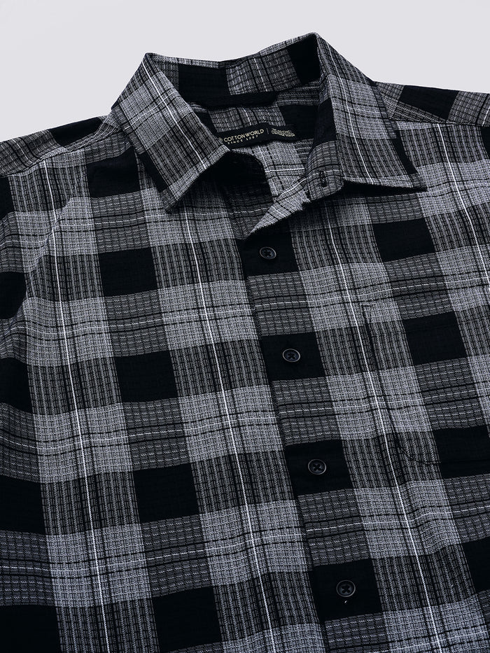 Men's 100% Cotton Checked Short Sleeve Shirt Black