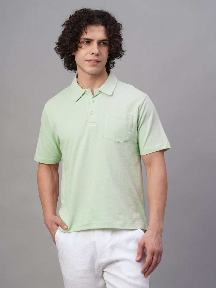 Men's 100% Cotton Chest Pocket Polo T Shirt Green