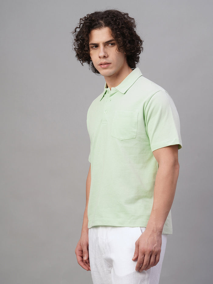 Men's 100% Cotton Chest Pocket Polo T Shirt Green