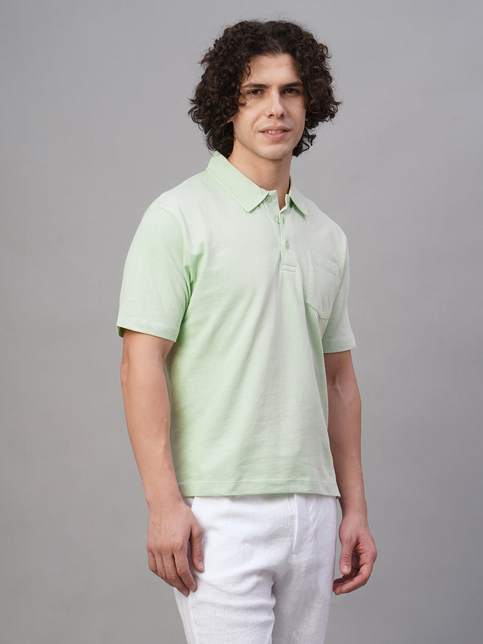 Men's 100% Cotton Chest Pocket Polo T Shirt Green
