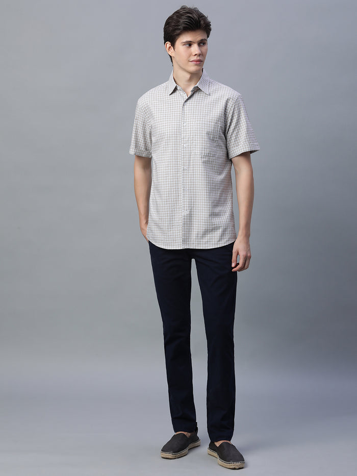 Men's 100% Cotton Micro Check Shirt Green