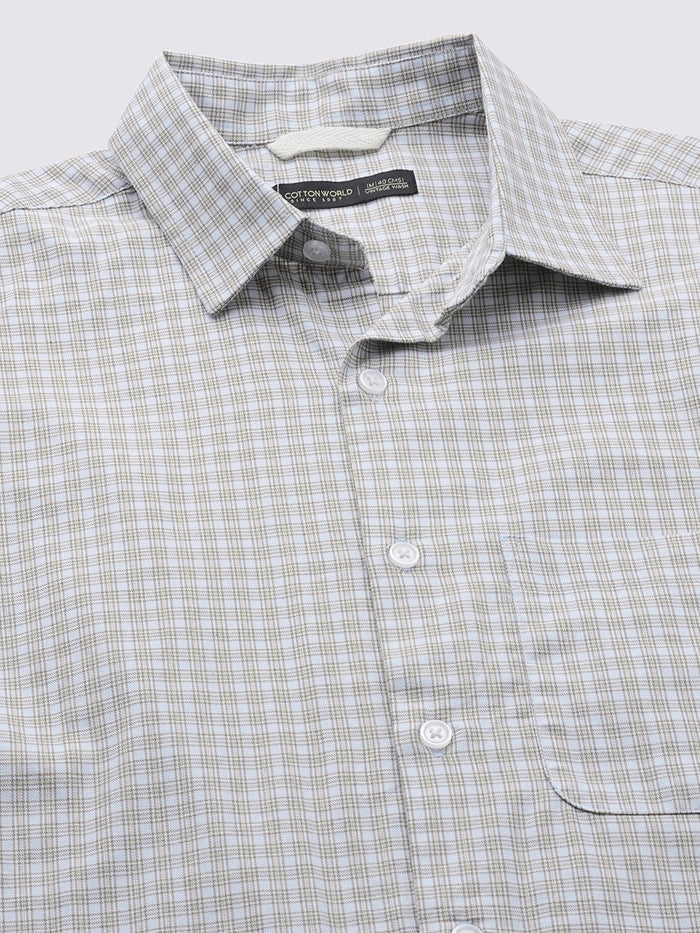 Men's 100% Cotton Micro Check Shirt Green