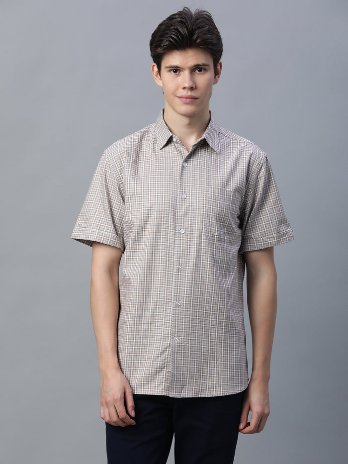 Men's 100% Cotton Micro Check Shirt Khaki