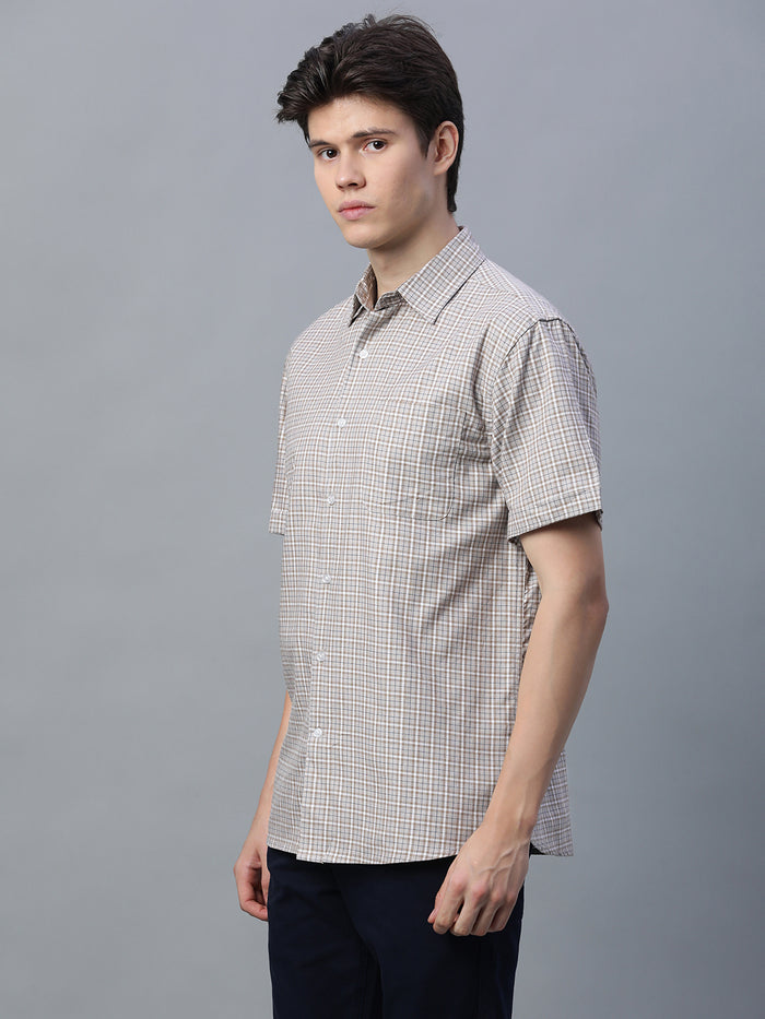 Men's 100% Cotton Micro Check Shirt Khaki