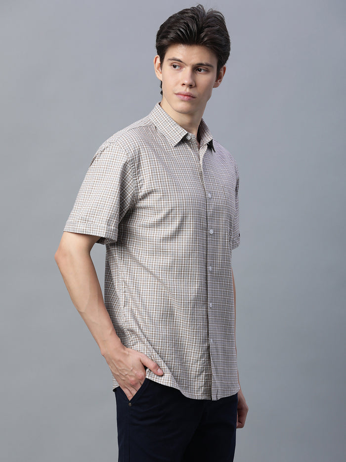 Men's 100% Cotton Micro Check Shirt Khaki