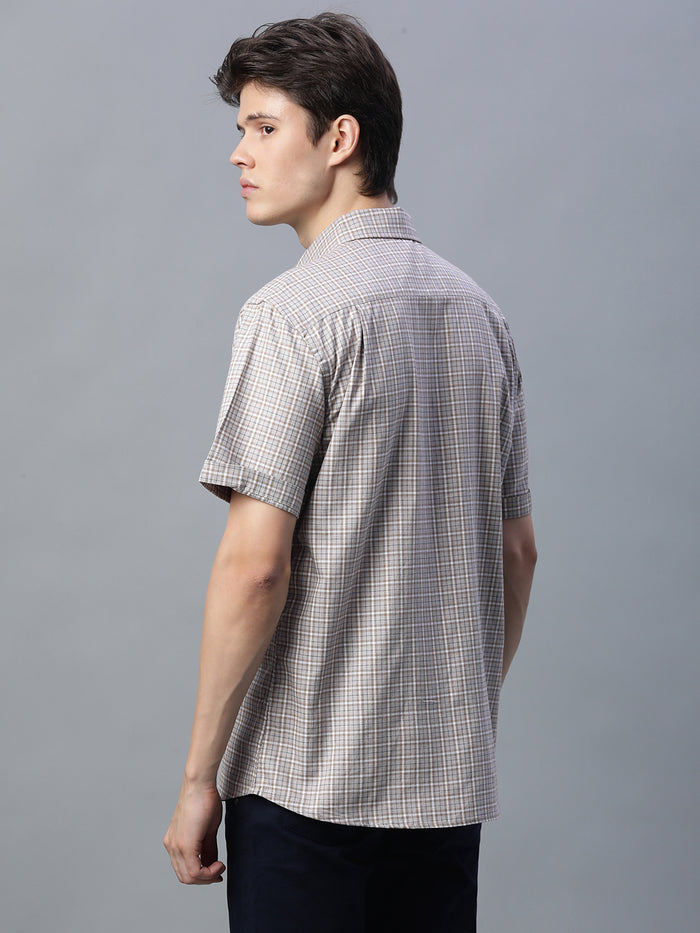 Men's 100% Cotton Micro Check Shirt Khaki