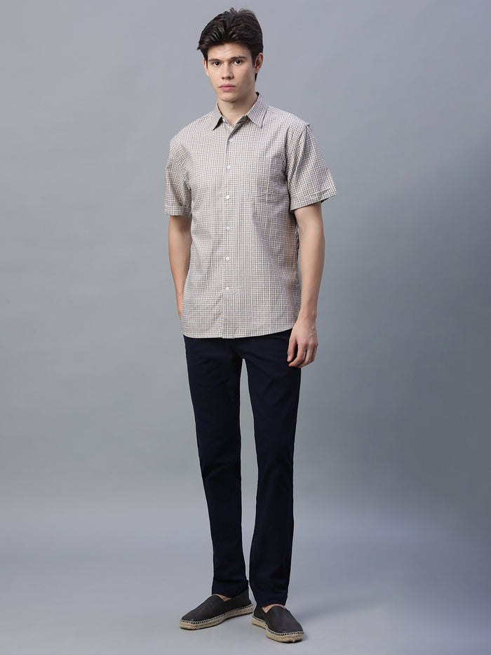 Men's 100% Cotton Micro Check Shirt Khaki