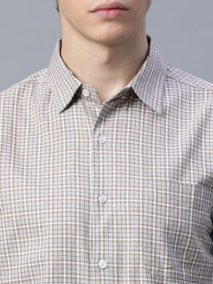 Men's 100% Cotton Micro Check Shirt Khaki
