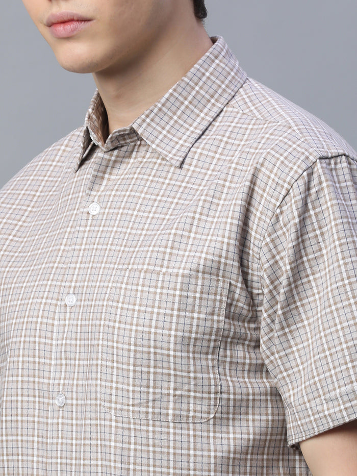 Men's 100% Cotton Micro Check Shirt Khaki