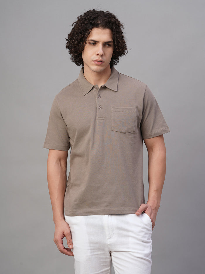 Men's 100% Cotton Polo Collar T Shirt Khaki