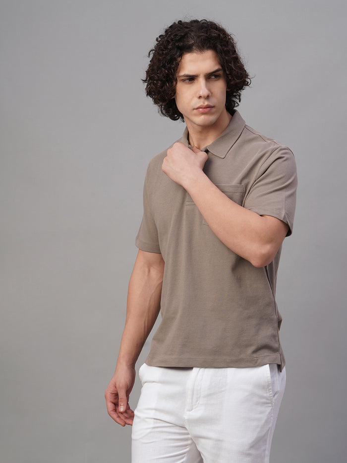 Men's 100% Cotton Polo Collar T Shirt Khaki