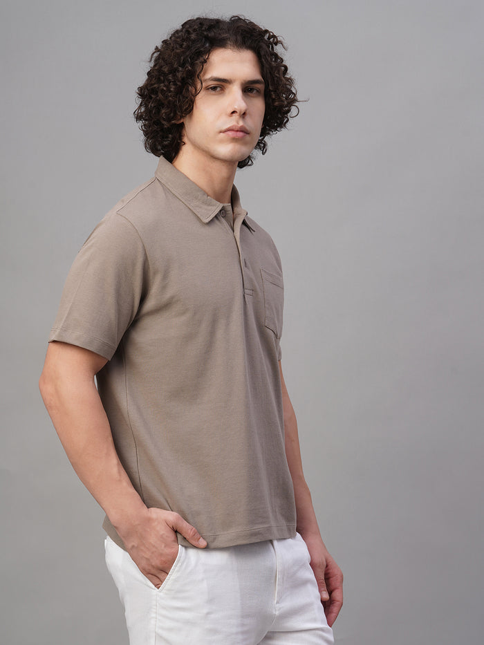 Men's 100% Cotton Polo Collar T Shirt Khaki