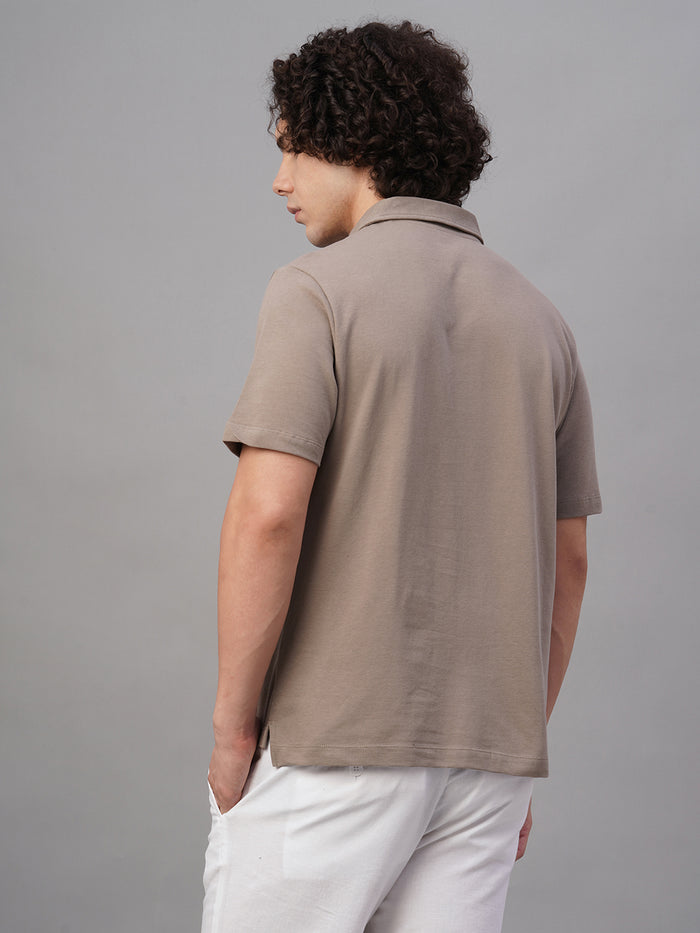 Men's 100% Cotton Polo Collar T Shirt Khaki