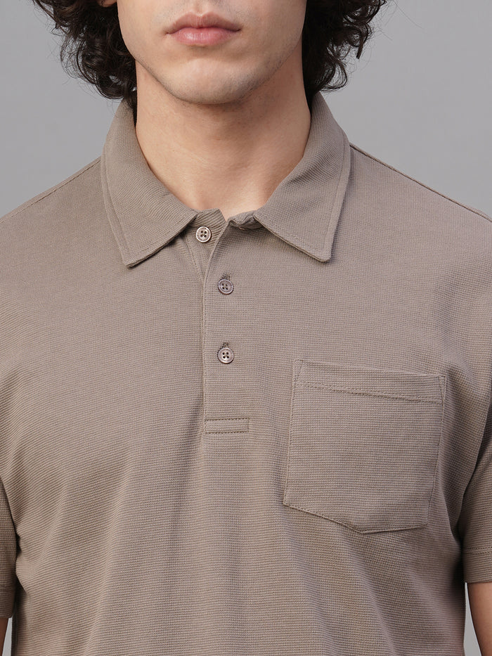 Men's 100% Cotton Polo Collar T Shirt Khaki