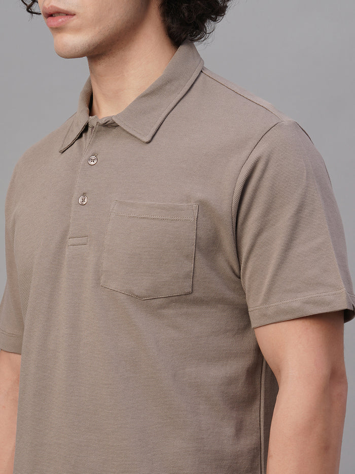 Men's 100% Cotton Polo Collar T Shirt Khaki
