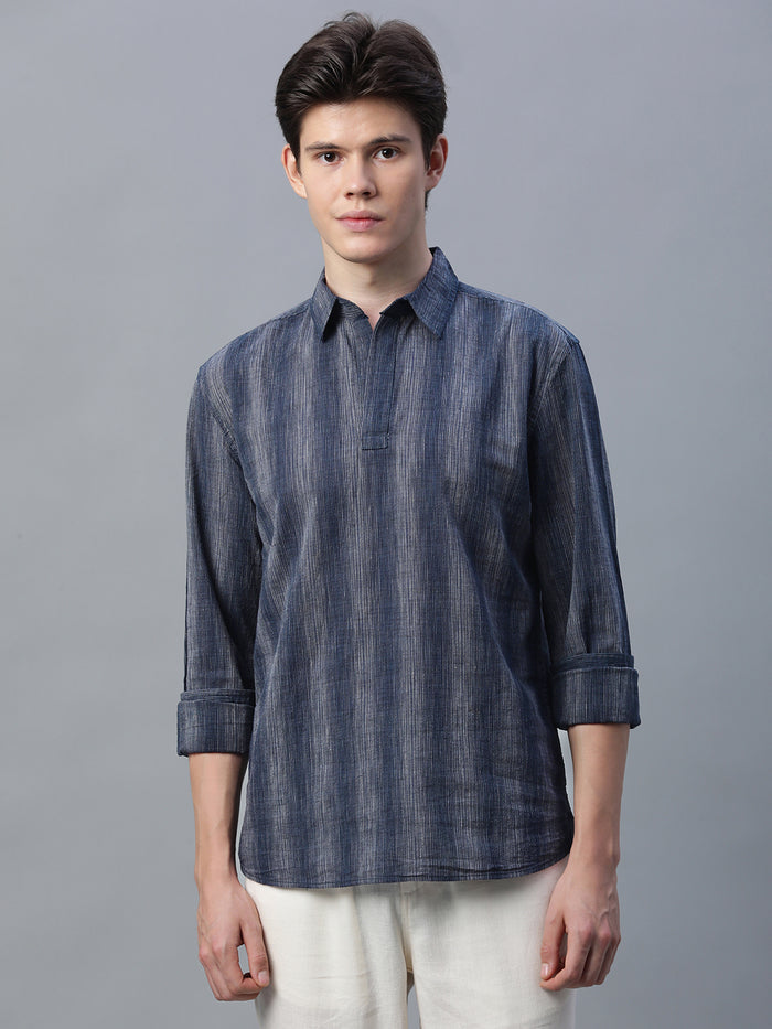 Men's Cotton Linen Regular Fit Shirt Black