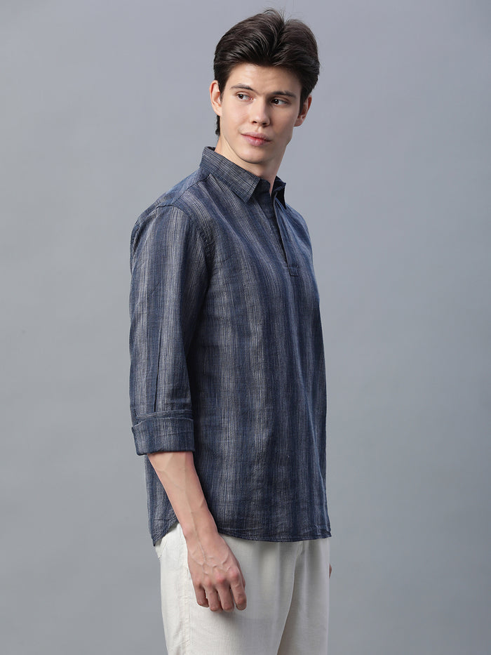 Men's Cotton Linen Regular Fit Shirt Black