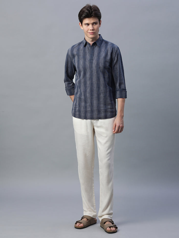 Men's Cotton Linen Regular Fit Shirt Black