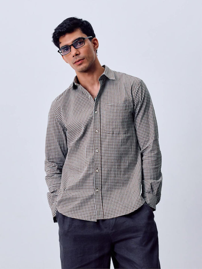 Men's Cotton Lycra Regular Fit Shirt Sky/Olive