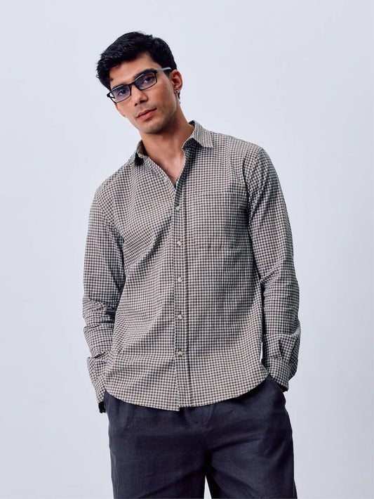 Men's Cotton Lycra Regular Fit Shirt Sky/Olive