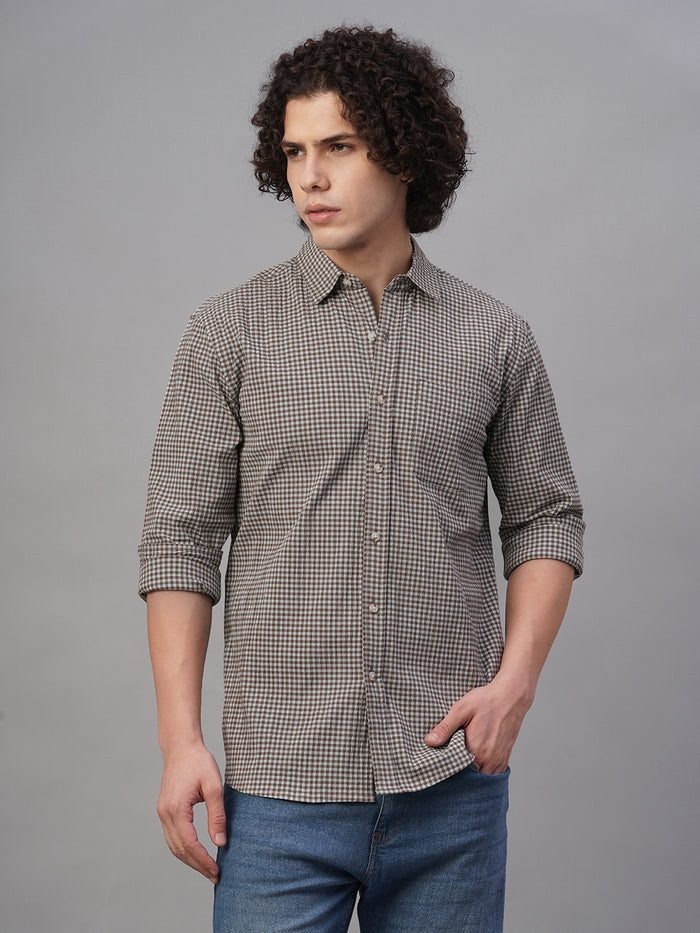 Men's Cotton Lycra Regular Fit Shirt Sky/Olive