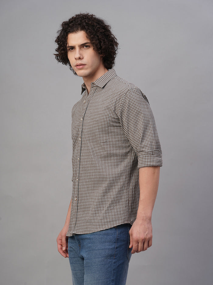 Men's Cotton Lycra Regular Fit Shirt Sky/Olive