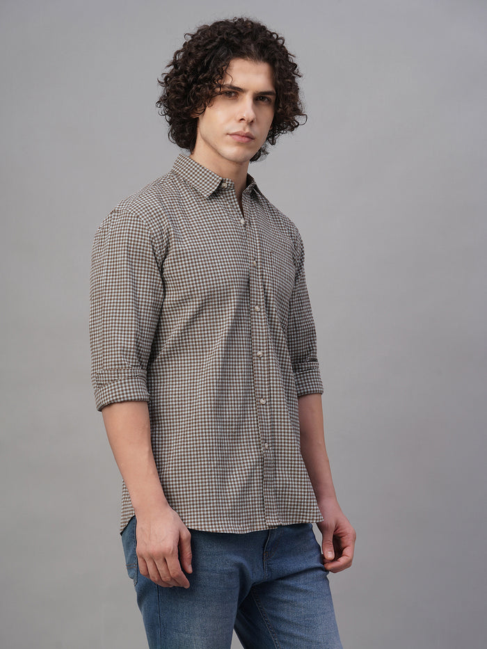 Men's Cotton Lycra Regular Fit Shirt Sky/Olive