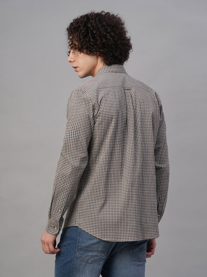 Men's Cotton Lycra Regular Fit Shirt Sky/Olive