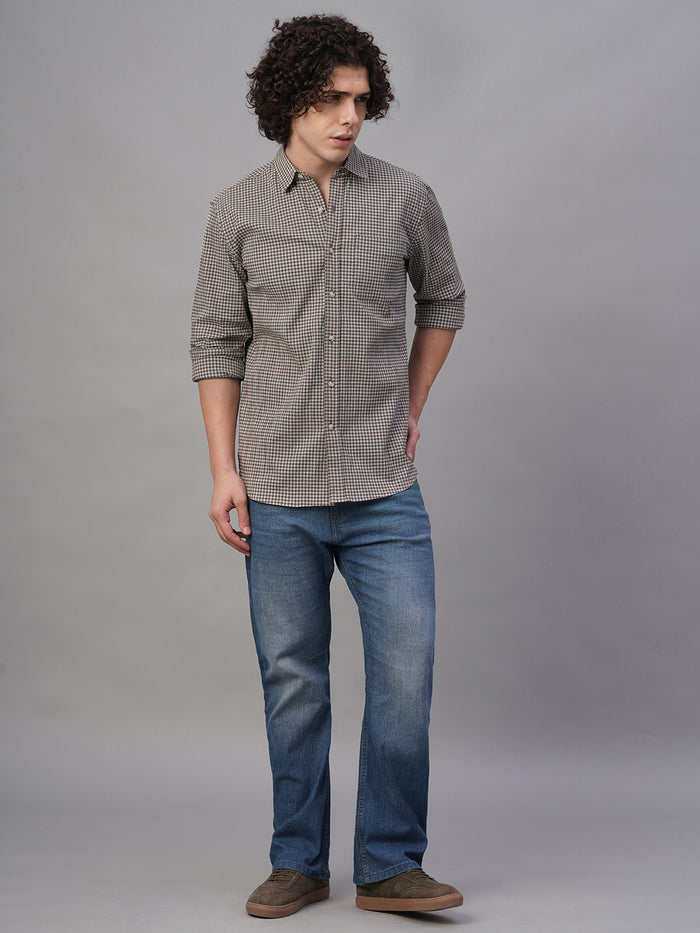 Men's Cotton Lycra Regular Fit Shirt Sky/Olive