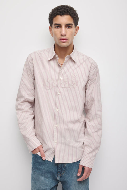 Men's Hadd Applique Shirt in Birch/Mahogany Stripe