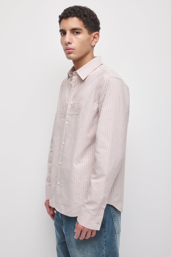 Men's Hadd Applique Shirt in Birch/Mahogany Stripe