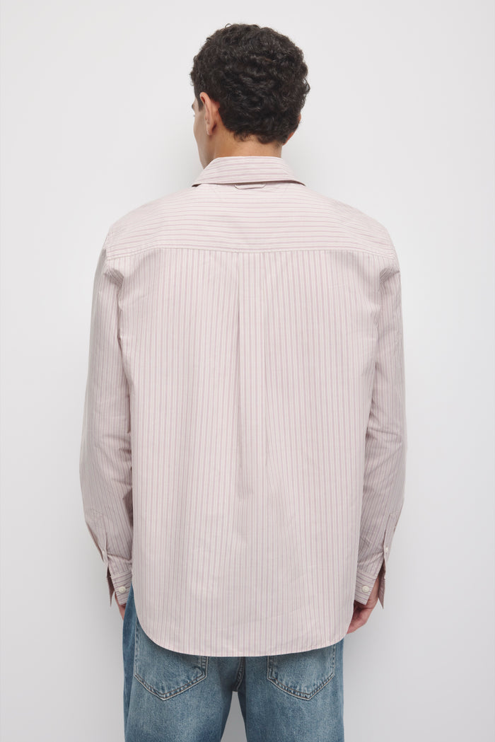 Men's Hadd Applique Shirt in Birch/Mahogany Stripe