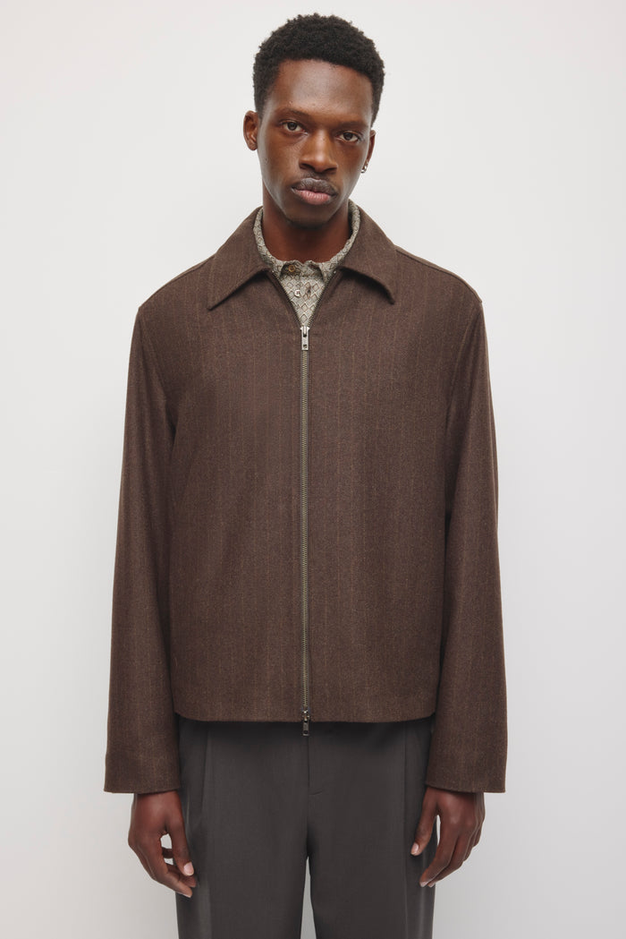 Men's Malik Wool Jacket in Dark Truffle Pinstripe