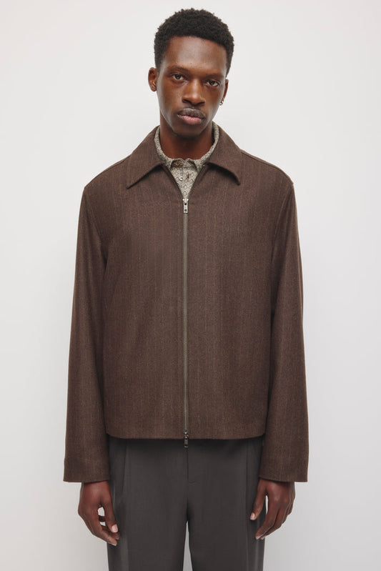 Men's Malik Wool Jacket in Dark Truffle Pinstripe