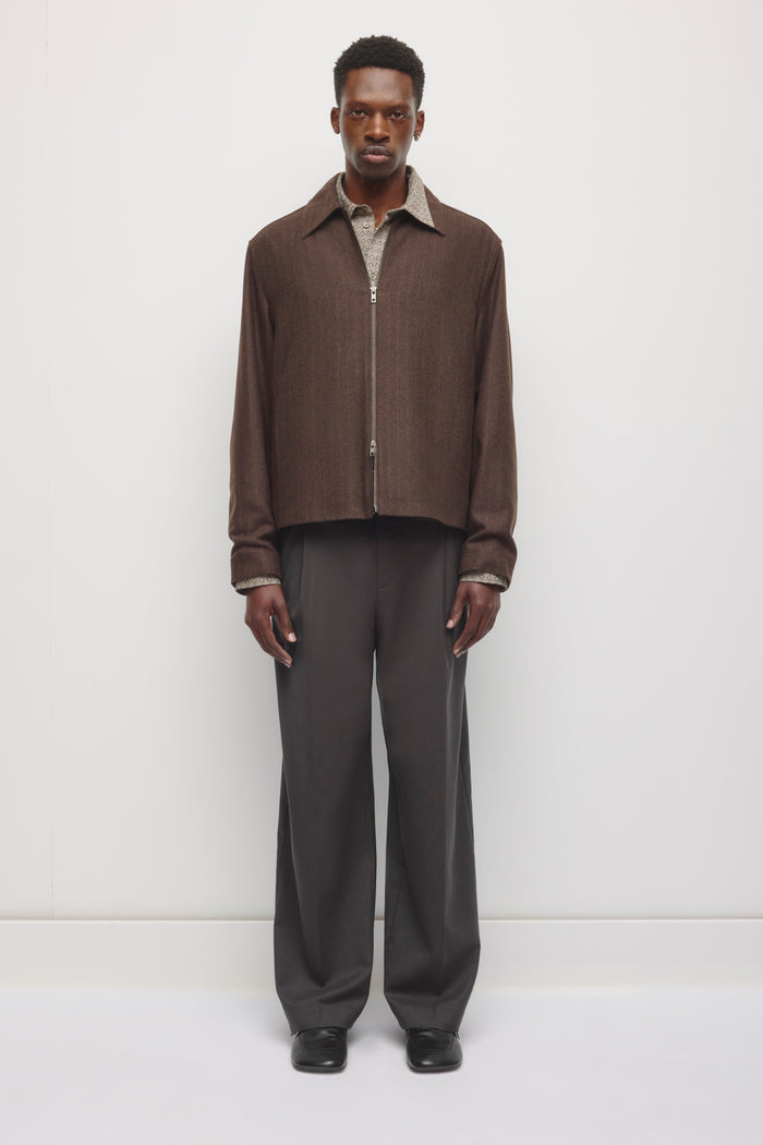 Men's Malik Wool Jacket in Dark Truffle Pinstripe