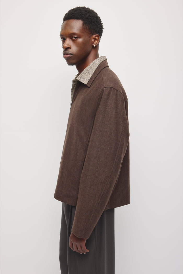 Men's Malik Wool Jacket in Dark Truffle Pinstripe