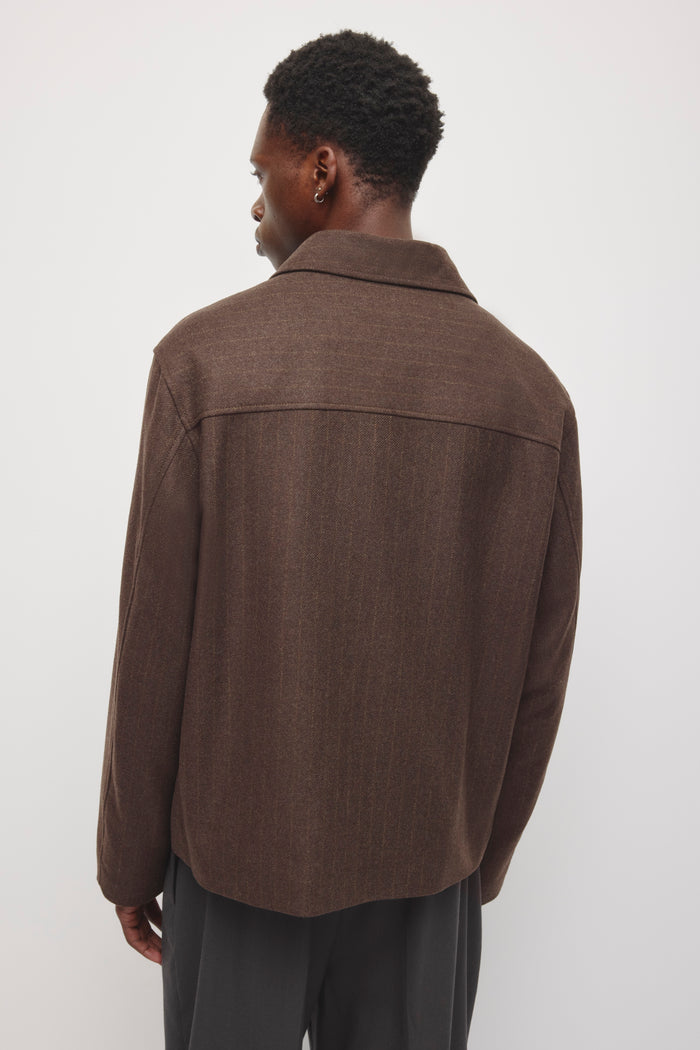 Men's Malik Wool Jacket in Dark Truffle Pinstripe
