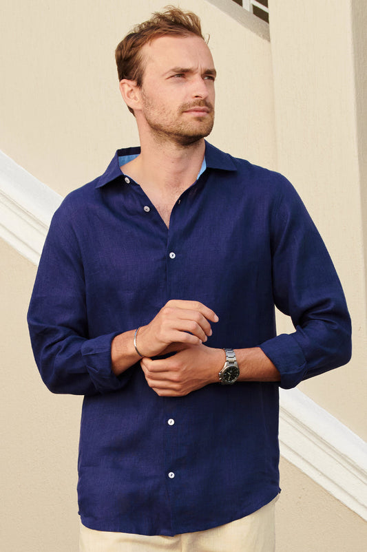 Men's Premium Linen Shirt | Navy - Aspiga